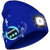 Deilin Bluetooth Mütze mit LED Lampe für Männer und Frauen, Bluetooth 5.0 Mütze mit 4 LED Licht, USB aufladbare Lampe, Hut mit drahtlosen Stereo Ohrhörern, Blau