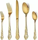 Besteck Set, Goldenes Besteck 60-teilig, Besteck Set 12 Personen aus Edelstahl, Vintage Palast-Stil Besteck Gold Spülmaschinenfest & Hochglanzpoliert Besteckset für alle Anlässe, Geprägte Griff
