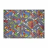 Carpet Studio Teppich Kinderzimmer 140x200cm, Kinderteppich, Spielteppich Straße Jungen & Mädchen, Teppiche für Babyzimmer, Schlafzimmer & Spielzimmer, Antirutsch, 30°C waschbar - Big City
