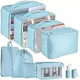 Jsdoin Koffer Organizer Set 9-Teilig Kofferorganizer Reisetasche travel Organizer Wasserdichte Packtaschen Rucksack Packing Cubes Kleidertaschen für Kleidung Unterwäsche Kosmetik (Blau)
