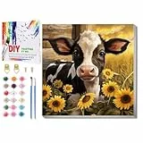 Daisen Art Kuh Malen Nach Zahlen mit Rahmen und Box, Tiere Malen Nach Zahlen Erwachsene Klein Einfach, Paint by Numbers Als Geschenk, Dekoration für zu Hause 20x20cm