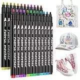 LUZOON 24 Farben Textilstifte Textilmarker Textilfarbe Waschmaschinenfest Stoffmalstifte Stofffarben Waschfest Textilstift Stoffmalfarben Stifte für T Shirt, Jutebeutel, Stoffbeutel