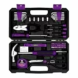 DEKO 62-teiliger Werkzeugkoffer Allgemeiner Alles Werkzeug– Haushaltswerkzeug Set mit Hammer, Bits, Zange, Inbusschlüssel –Werkzeug Koffer für Frauen Werkstatt DIY-Lila