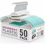 HOUSE DAY 50 Stück Kleiderbügel Kunststoff - Plastik Nass und Trocken Rutschfester Kleiderbügel Platzsparend Kunststoff Strapazierfähig 360°Haken Kleiderbügel（Weiß/mit grün Gummistab）