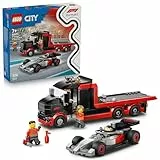 LEGO City F1 Truck mit Audi F1 Rennwagen - Spielzeug Modellbau mit 3 Minifiguren und Fahrzeug Hebefunktion - Geschenkidee für Jungen ab 7 Jahren und Motorsportfans - 60493