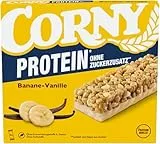 Müsliriegel Corny Classic Protein Banana-Vanilla | 24% Protein| Proteinriegel mit Banane und Vanille | Ohne Zuckerzusatz | Genuss für Sport, Büro und unterwegs | 4 x 25 g