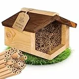 Beesi Insektenhotel mit wetterfestem Dach I Bienenhotel mit Nisthülsen aus Bambus I Verschiedene Durchmesser I hochwertiges Insektenhaus I ohne Splitter I artgerechtes Wildbienenhotel