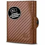 RUTAKO Slim Wallet mit Münzfach & RFID-Schutz - Kartenetui Herren & Damen - Kreditkartenetui klein - Mini Geldbörse - Portmonee Portemonnaie klein - Geldbeutel Carbon-Cognac