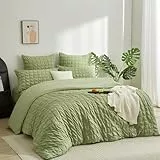 Boqingzhu Seersucker Bettwäsche Set Grün Salbeigrün 135x200cm Atmungsaktiv Kühlend für Sommer Bettbezug & Kissenbezug mit Reißverschluss