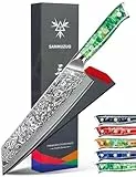 SANMUZUO Kiritsuke Damastmesser, 22cm Kochmesser, Xuan Serie, VG10 Damaskus Stahl Küchenmesser, Harzgriff(Smaragdgrün)