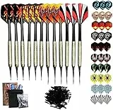 Dartpfeile mit Kunststoffspitze, 12 Stück Soft Dartpfeile Set für Elektronische Dartscheibe, Sinwind Softdart Pfeile mit 30 zusätzlichen Flights 10 Motive, 100 Kunststoff Dartspitzen Zum Austauschen