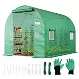Sekey Gewächshaus Winterfest Foliengewächshaus verzinkt 3x2x2m - 6m² Folientunnel Stabil mit 2m Stehhöhe, Treibhaus, Tomatenhaus inkl. 2 Türen & 4 Fenster & Profi-Fixierungs-Set, 140g/m² PE-Folie