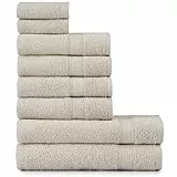 nottoc Handtücher Set Beige 8-TLG / 2 Badetücher 70x140 + 4 Handtücher 50x90 + 2 Gästehandtücher 30x50 - Handtuch mit Aufhänger 100% Baumwolle Saugfähige Weiche Luxus Duschhandtücher - Sand Beige