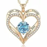 LOUISA SECRET Kette Damen Forever Love Herz Anhänger 925 Sterling Silber Geburtsstein Rosegold Halskette für Damen Valentinstag Weihnachten Geburtstag Schmuck Geschenk für Frauen Mama Frau Freundin