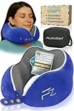 FLOWZOOM Comfy Nackenkissen Flugzeug & Auto - Einstellbares Memory Foam Reisekissen mit flexiblen Druckknöpfen für 360° Stütze, atmungsaktiver weicher Bezug - inkl. Transportbeutel - Dunkelblau