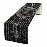kikomia Baumwolle Leinen Wikinger Tischläufer Rechteckige Wikinger Futhark Runen Tischdecke Kommode Schal für Hochzeiten Party Urlaub Tischdekoration Abdeckung Tischplatte (33×91cm, Blood)