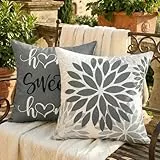 AwzyGous Kissenbezüge Grau Modern Dahlien Blumen Kissenbezug 40x40 Sofakissen Zierkissen Couchkissen Dekokissen Deko für Sofa Couch Wohnzimmer Balkon Terrasse Schlafzimmer Außenbereich Deko 2er Set