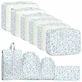 Koffer Organizer Set, 10 Stück Packing Cubes for Suitcase Travel Accessories Kofferorganizer Set Kleidertaschen Packwürfel Kosmetik Travel Organizer Packtaschen für Koffer-Blue Flower