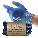 Ansell HyFlex 11-618 Mechaniker- Nylon Handschuhe, Abriebfeste Schutzhandschuhe mit PU-Beschichtung, Sicherheitshandschuhe für Präzisionsarbeiten, Touchscreen-Arbeitshandschuhe, 12 Paar, Gr. L
