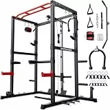 Sportsroyals Power Rack, multifunktionaler Power-Käfig mit LAT-Pulldown-Riemenscheibensystem, Kniebeugenständer mit mehr Trainingsaufsätzen für Zuhause, Fitnessstudio, 544 kg Tragkraft, Rot