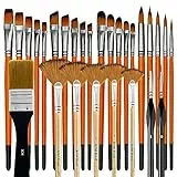 Bougimal Pinselset Acrylfarben, 28 Acryl Pinsel Set, Künstlerpinsel mit rund, eckig, flach, Fan Pinsel Set für Künstler und Anfänger zum Malen(Orange)