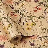 woric Geschenkpapierrolle Wildblumen, 43cm x 15m Kraftpapier Geschenkpapier Frühling Geschenkverpackung Papier für Geburtstag Party Hochzeit Babyparty Muttertag