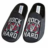 Tanahlot Herren Pantoffeln Rock Hard Print aus weichem Stoff, grau, 44 EU