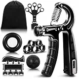 flintronic Handtrainer Trainingsset 6-teilig, Unterarmtrainer mit Integrierter Zählfunktion, Einstellbarer Widerstand 5-60kg, Fingertrainer für Fitness, Klettern, Krafttraining, Schwarz