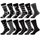 WeciBor Herren Gekämmte Baumwolle ohne Naht Business Socken, 12 Paar Schwarz Geometrisch, 43-46