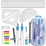 Akuoly Schulzirkel Geometriezirkel Mathematik Geometrie-Sets und Winkelmesser, Mathe-Geometrie-Set School Compass, Blau