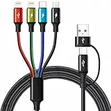 Minlu Multi USB Kabel, 4 in 2 Multi Ladekabel mit Datenübertragung [3.5A 1.8M] Nylon USB A/C Ladekabel Schnellladekabel Universal mit Micro/Typ C/Lightning für iPhone,Android,Galaxy,Tablet,PS5