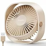 EasyAcc USB Ventilator, Mini Ventilator, Leise USB Tischventilator mit 2 Jahre Garantie, Starker Exquisit Lüfter und 3 Geschwindigkeiten, 360 Grad Drehung Desk Fan für Schreibtisch,Zuhause,Büro-Beige