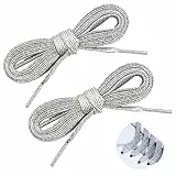 Vesaneae 2 Paar Flach Sneaker Schnürsenkel, 115cm 11mm Reißfest Ersatz Schuhbänder, Glitzer Schnürsenkel für Sneakers, Sportschuhe, Laufschuhe, Turnschuhe für Damen Herren (Silber)