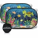 CARAMAZ Sonnenschutz Auto Baby mit zertifiziertem UV Schutz, universell passend 48 x 30 cm, 2 Stück Sonnenblende, mit Saugnäpfen, Motiv: Grün-Turtle