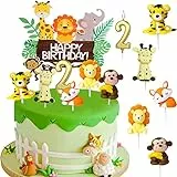 EXFEA Waldtiere Kuchendeko Dekorationen Geburtstag Tortendeko Cartoons Kuchen Happy Birthday Topper Deko TortenaufsäTze Muffins Zucker Geburtstag Baby Shower Party Deko Set für 2 Jahr