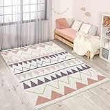 carpet city Kinderteppich - Zickzack-Motiv 140x200 cm Creme Rosa - Kinderzimmer Teppich Modern Mädchen