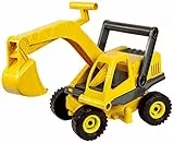 Lena 4211 EcoActives Bagger, Baustellenfahrzeug ca. 35 cm, robuster Schaufelbagger, natürlicher Holzgeruch durch ökologischen Holzanteil, Sandbagger für Kinder ab 2 Jahre, Spielfahrzeug in gelb
