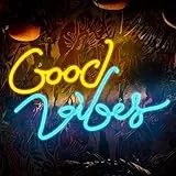 Eufrozy Good Vibes-Neonschild 43x28 cm, LED-Wanddekoration, USB-Schalter, ideal für Schlafzimmer, Bar, Pub, Hotel, Nachtclub