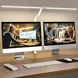 APMIEK Doppelkopf Schreibtischlampe LED Dimmbar, 24W 25 Beleuchtungsmodi, Klemmbar Tageslichtlampe Schreibtisch Lampe, Schwanenhals Büro Tischlampe, Augenschutz Monitor Lampe, Weiß