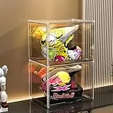 GUDEMAY XL transparente stapelbare Aufbewahrungsboxen mit Magnetverschluss - Staubdichte Aufbewahrung Acryl Vitrine Schaukasten für Helme, Figuren, Bücher, Kosmetik, Schuhe und Handtaschen (1er Set)