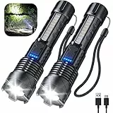 Cinlinso Taschenlampe, hohe Lumen, wiederaufladbar, 10.000 Lumen, superhelle LED-Taschenlampen mit 7 Lichtmodi, zoombar, leistungsstarkes Hand-Taschenlampe für Camping-Notfälle (2 Stück)