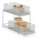 Relaxdays Küchen Organizer, 2 Ausziehkörbe, Etagenregal aus Metall, H x B x T: 32 x 19 x 35,5 cm, Bad Organizer, silber