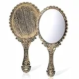 YUWJOOWEE Retro Bronze Vintage Handspiegel mit Griff für Make-up und Schminke - Friseurspiegel, Reisespiegel für Damen