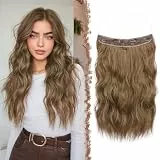 FESHFEN Secrets Haare Extensions Lange Gewellt Haarverlängerung Invisible Secret Haarextension Synthetik Haare Unsichtbarem Haarteile für Frauen Toffee Gemischt 50 cm