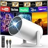 YOTON Mini Beamer, 1080P Tragbarer Projektor mit Wi-Fi 6, Bluetooth 5.4 und Android TV, Automatische Trapezkorrektur, 180°-Rotation, Kompatibel mit Smartphone/PC/Mac und Switch, Weiß