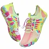 IceUnicorn Barfußschuhe Damen Herren Breite Traillaufschuhe Zehenschuhe Unisex Schwimmschuhe Strandschuhe Aquaschuhe(Gelb Rosa, 38EU)