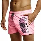 Leif Nelson Herren Sommer Badeshorts mit Taschen Männer Badehose Schwimmshorts Herren Schwimmhose-Beachshorts Jungen Strand Shorts Kurze Hosen Cargo Bermuda Chino LN92530 Pink Large