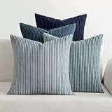 MIULEE Kordsamt Kissenbezug Weiche Kissenhülle Dekorative Sofakissen Quadratische Dekokissen Zierkissenbezug Gestreifte Kissenbezüge für Wohnzimmer Schlafzimmer 4 Stück 40x40cm Dunkelblaue Serie