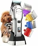 oneisall Leise Hundeschermaschine mit Metall-Führungskamm, Schermaschine Hund profi kabellos, Hochleistungs Tierhaarschneidemaschine für Dickes/Lockiges/Feines/Langes/Gewelltes Haar (Silber)