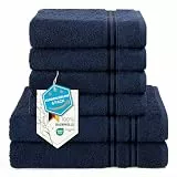 Hammetex 6er Handtücher Set – 2 Badetücher 70x140 cm & 4 Handtücher 50x100 cm – 100% Baumwolle Frottier – Oeko-TEX Zertifiziert – Weich, Saugstark - mit Aufhänge, Dunkelblau